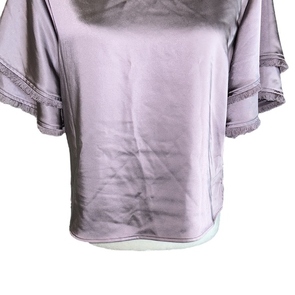NWOT S’EDGE Light Purple Satin Double Fringe Flutter Sleeve Cropped Top - S - Picture 6 of 14